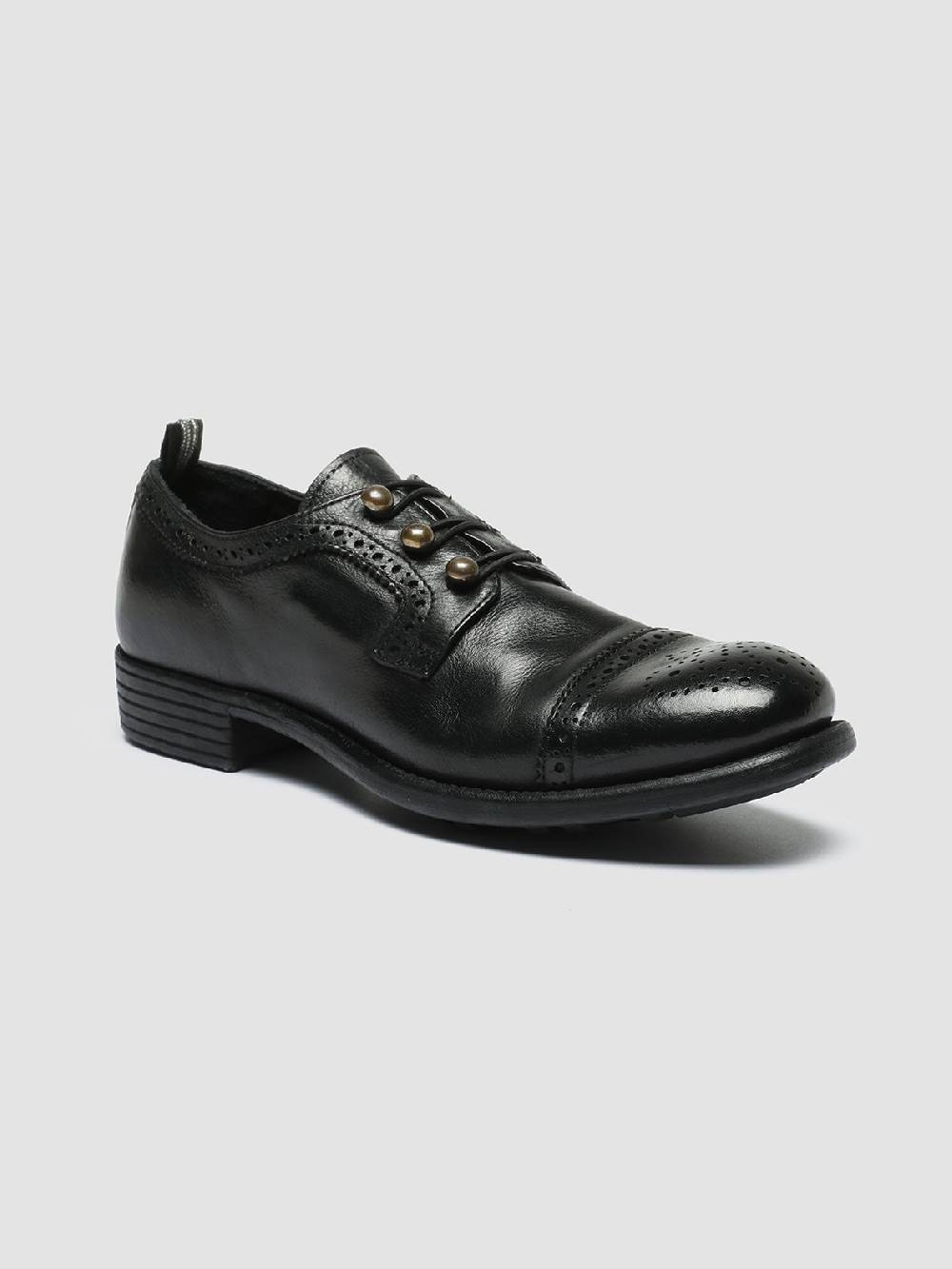 Officine Creative CALIXTE 022 Derby con Motivo Brogue in Pelle Nera Pezzi Unici