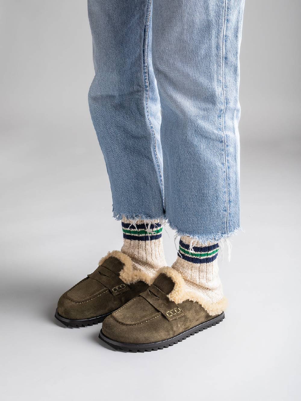 Officine Creative PELAGIE D’HIVER 007 Sabot in Pelle Scamosciata Marrone e montone Promozione Limitata