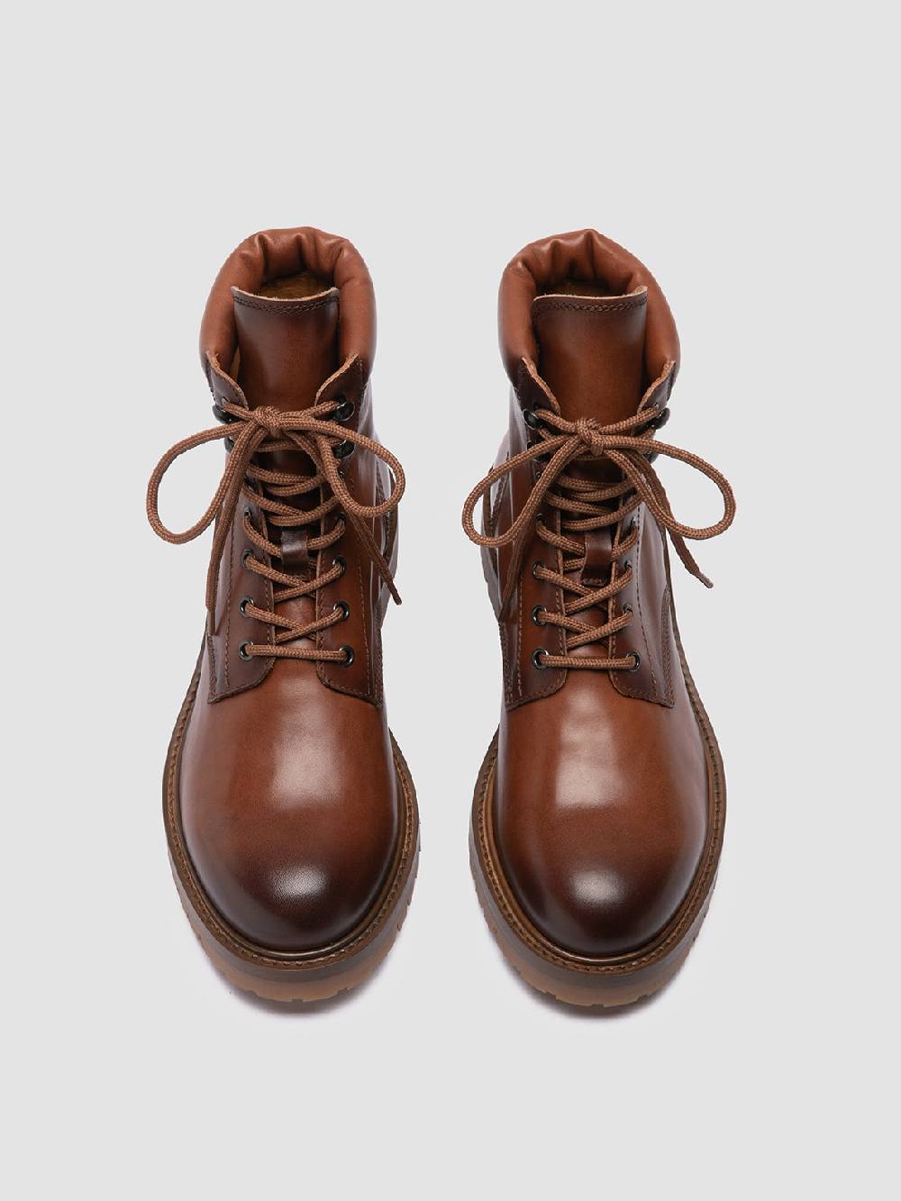 Officine Creative BOSS 002 Stivali Stringati in Pelle Marrone Offerte