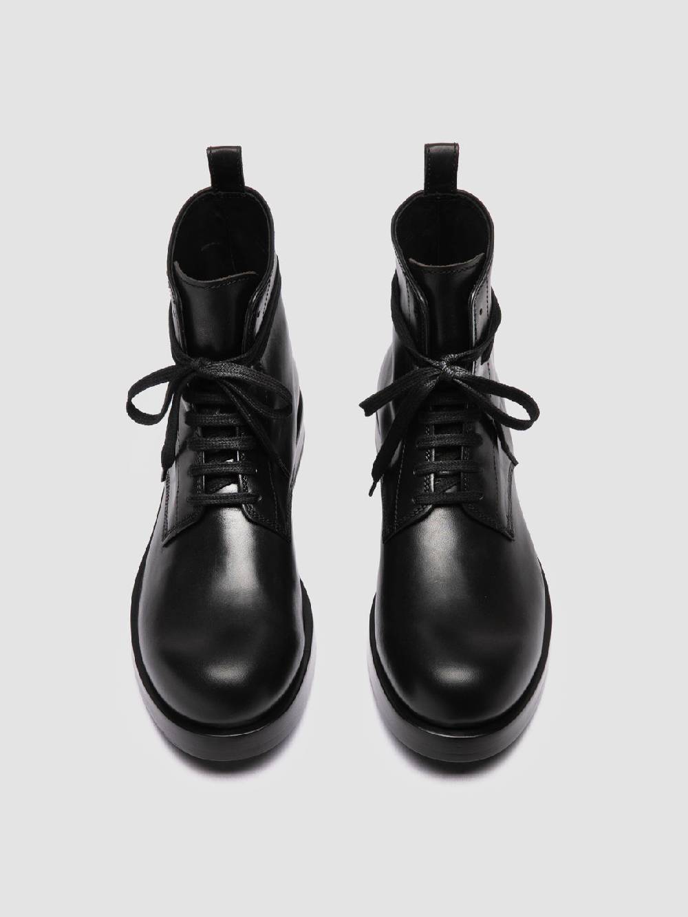 Officine Creative BULLA 002 Stivali Stringati in Pelle Nera Nuova