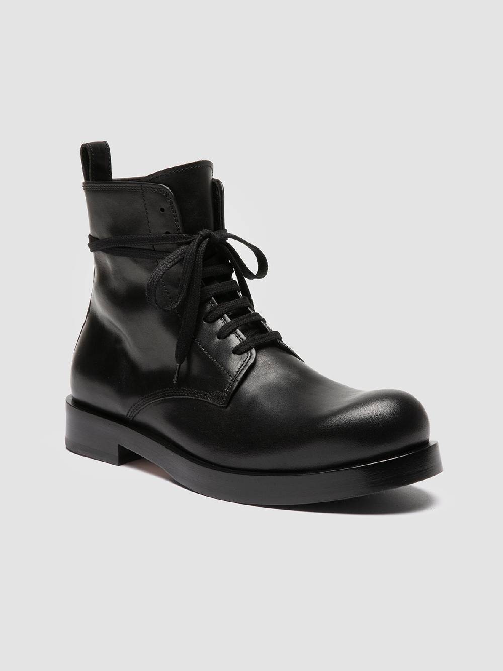 Officine Creative BULLA 002 Stivali Stringati in Pelle Nera Nuova
