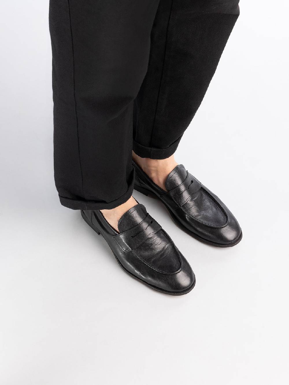 Officine Creative SOLITUDE 001 Mocassini Penny in Pelle Nera Offerta Pasqua