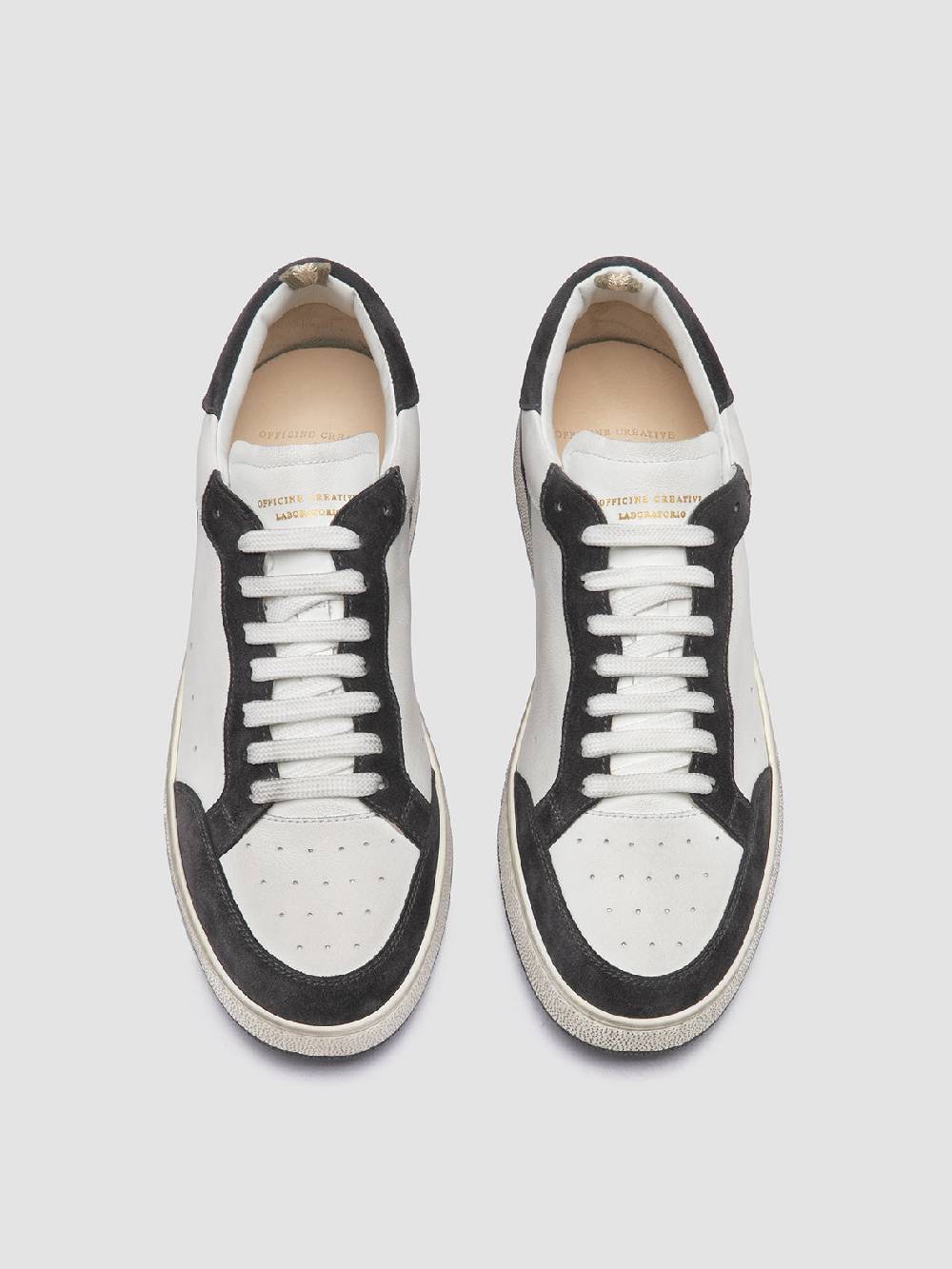 Officine Creative THE ANSWER 001 Sneaker Basse in Camoscio e Pelle Bianca Offerta temporanea