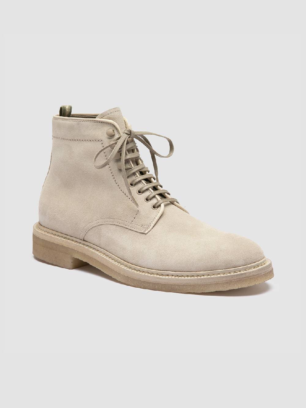 Officine Creative HOPKINS CREPE 116 Stivaletti Stringati in Pelle Scamosciata Avorio Ultimo giorno