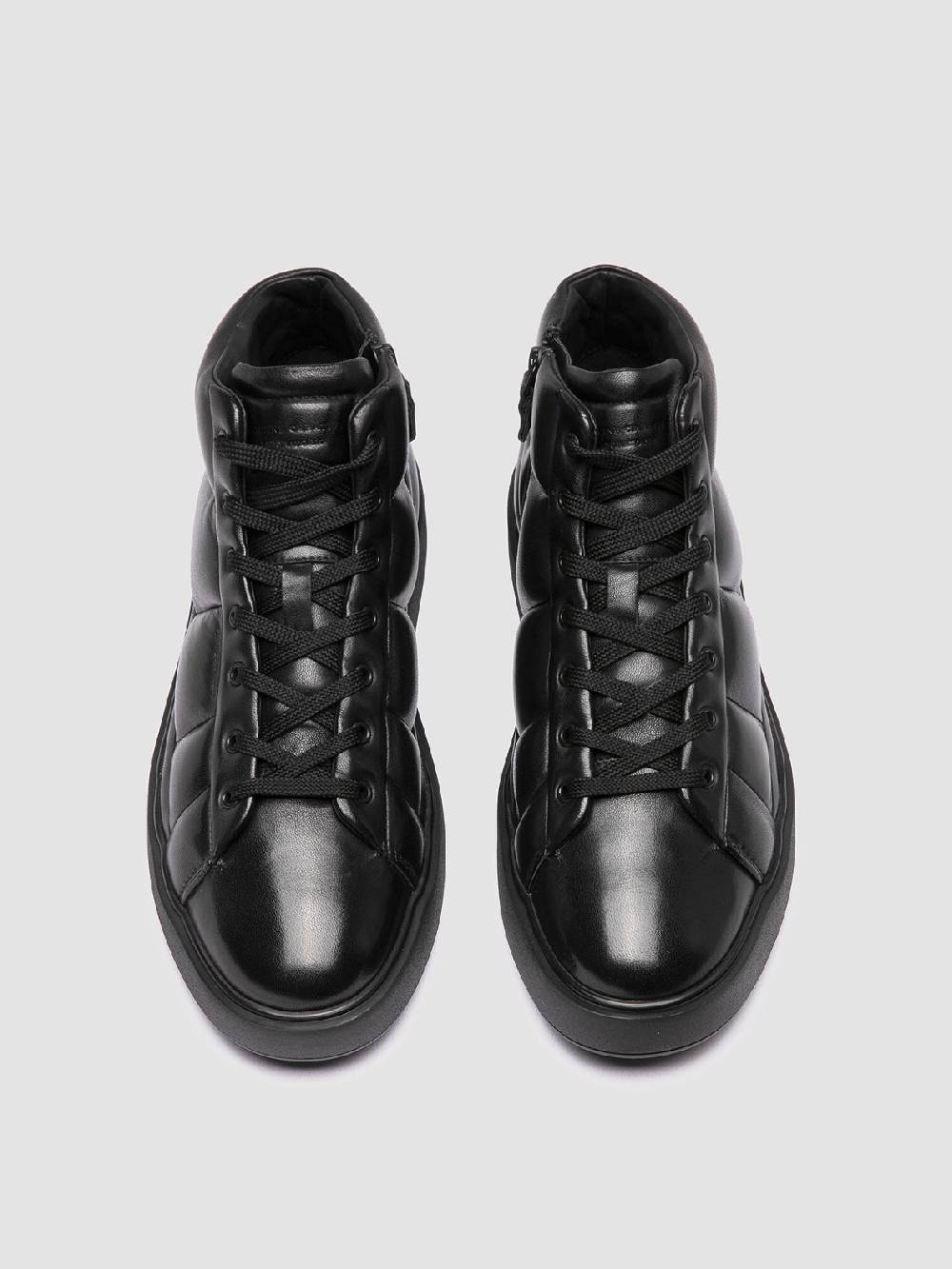 Officine Creative LEISURE 002 Sneaker Alte in Pelle Nera Discount Store per i nuovi prodotti