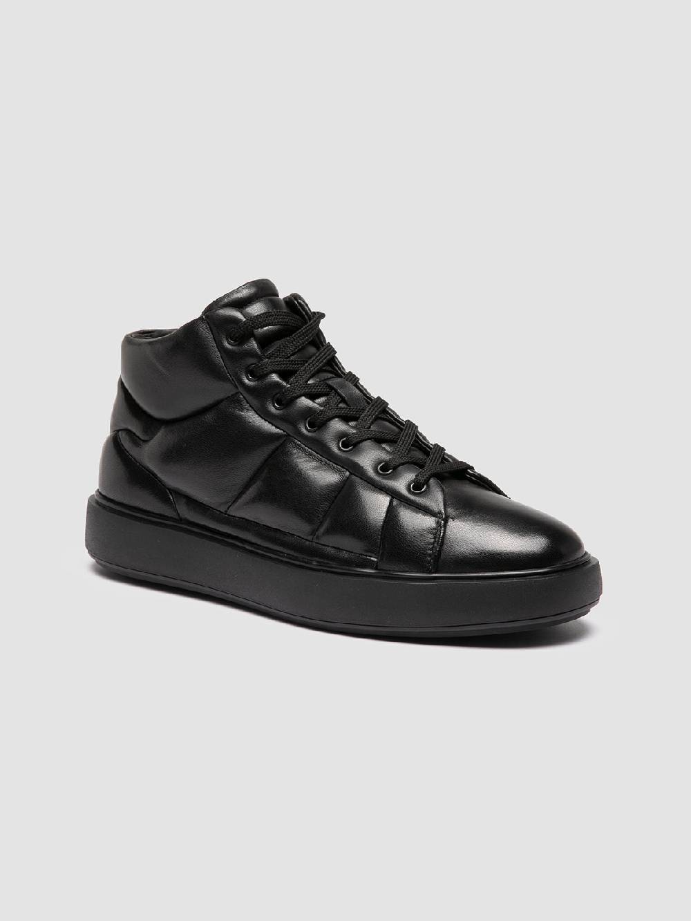 Officine Creative LEISURE 002 Sneaker Alte in Pelle Nera Discount Store per i nuovi prodotti