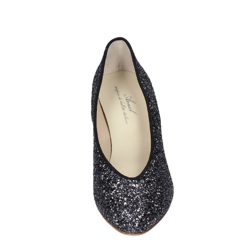 scarpe donna ANNIEL decollete nero glitter EX219 Fino Al -60%