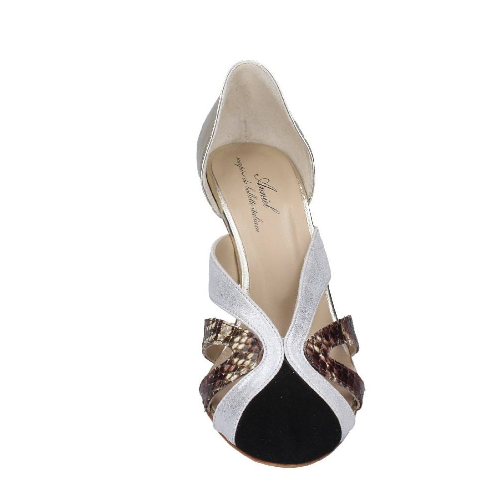 scarpe donna ANNIEL decollete platino pelle nero camoscio EX237 Presa