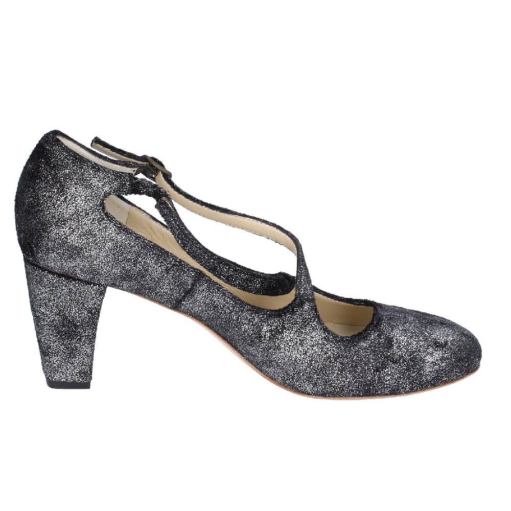 scarpe donna ANNIEL decollete nero tessuto argento EX272 Outlet
