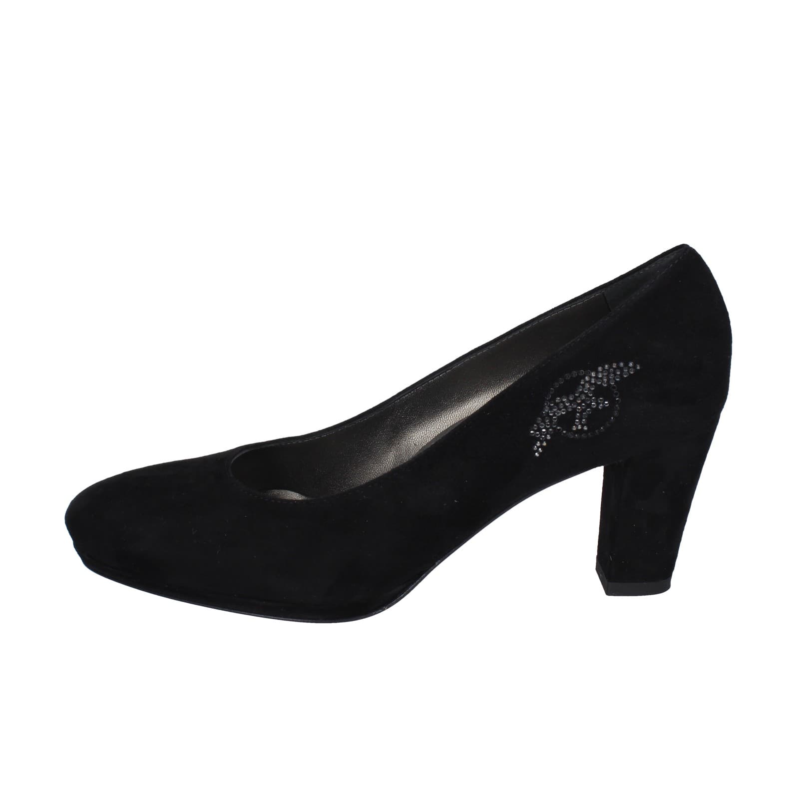 scarpe donna CONFORT decollete nero camoscio strass EZ354 Vendita Economica