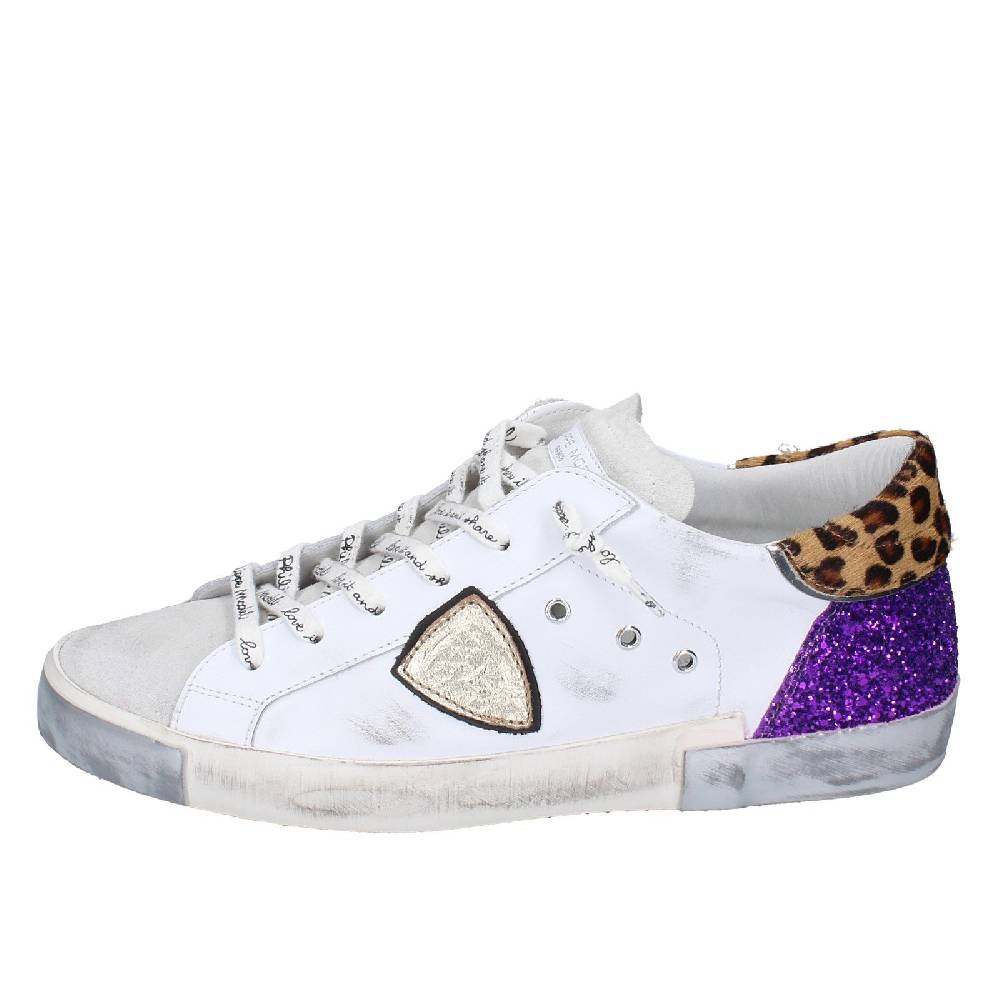 scarpe donna PHILIPPE MODEL sneakers bianco paillettes viola camoscio VINT EX368 Shopping Online