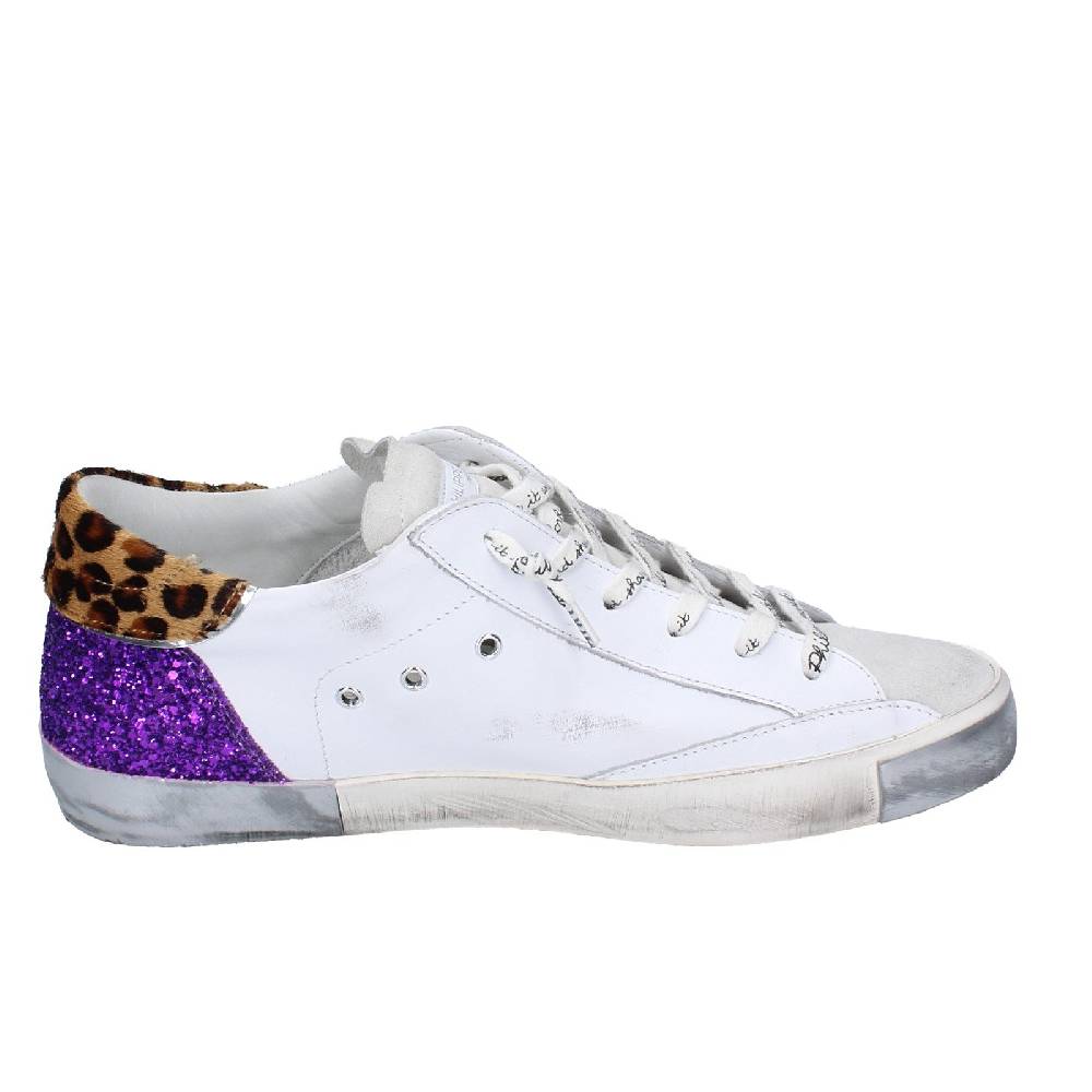scarpe donna PHILIPPE MODEL sneakers bianco paillettes viola camoscio VINT EX368 Shopping Online