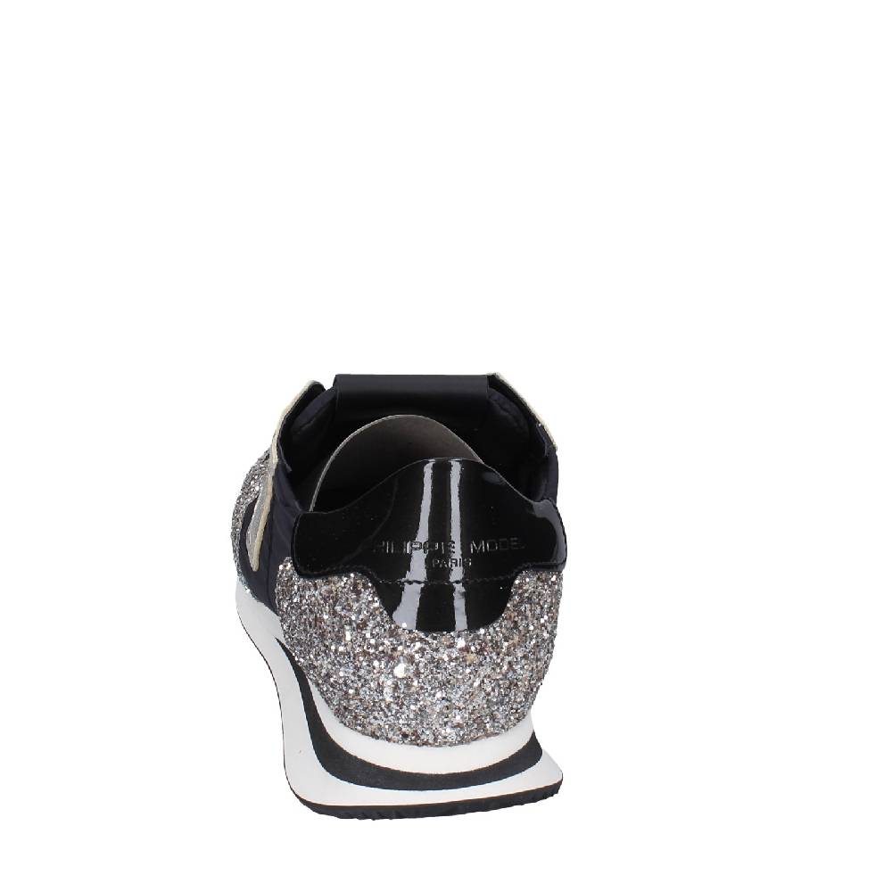 scarpe donna PHILIPPE MODEL sneakers nero tessuto platino glitter EX366 Prezzo Ridotto