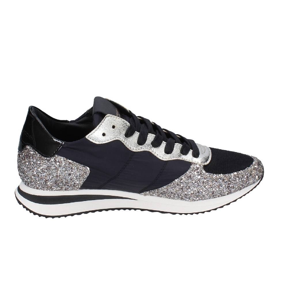 scarpe donna PHILIPPE MODEL sneakers nero tessuto platino glitter EX366 Prezzo Ridotto