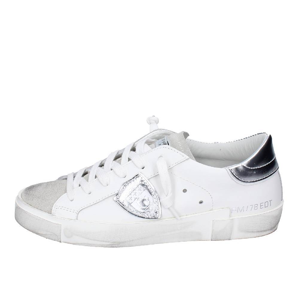 scarpe donna PHILIPPE MODEL sneakers bianco pelle beige camoscio VINTAGE EX353 Sottocosto