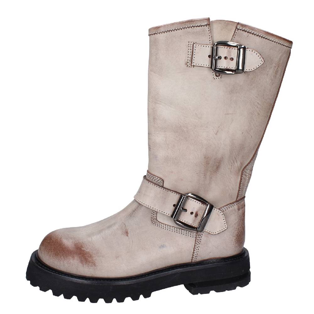 scarpe donna MOMA stivali marrone pelle beige 1DW340 VINTAGE EX517 Pezzi Unici