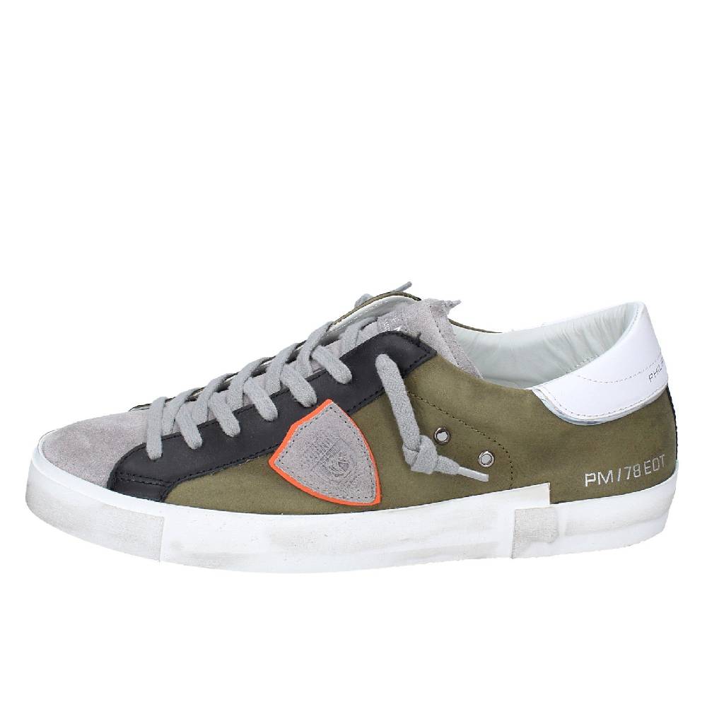 scarpe uomo PHILIPPE MODEL sneakers verde pelle grigio camoscio VINTAGE EX363 In Saldo