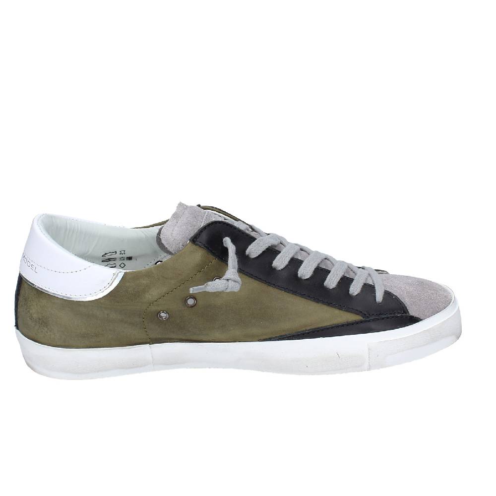 scarpe uomo PHILIPPE MODEL sneakers verde pelle grigio camoscio VINTAGE EX363 In Saldo