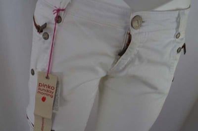 pantaloni donna PINKO 42 bianco cotone AR816 Affare Del Giorno