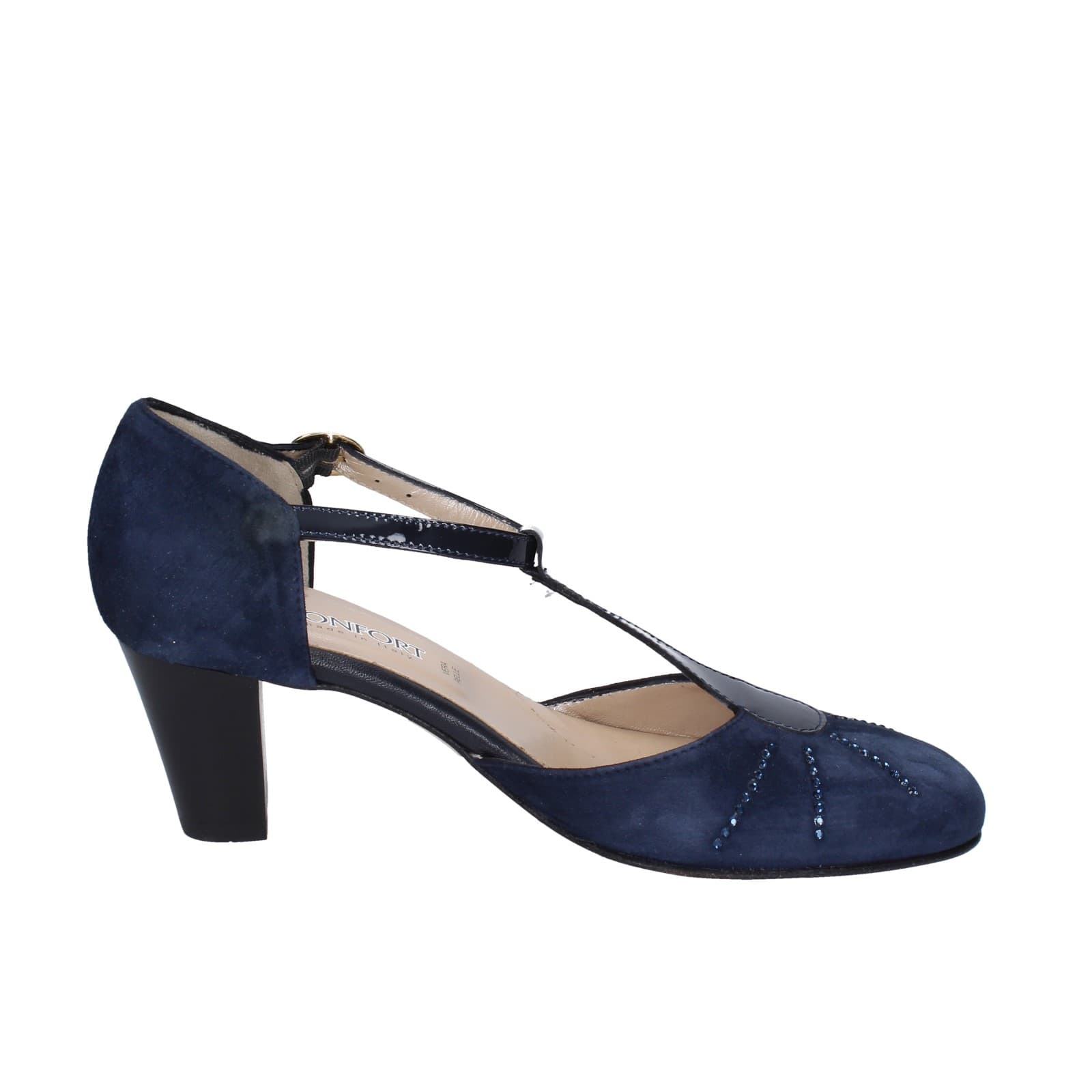 scarpe donna CONFORT decollete blu camoscio strass EZ370 Saldi Di Fabbrica