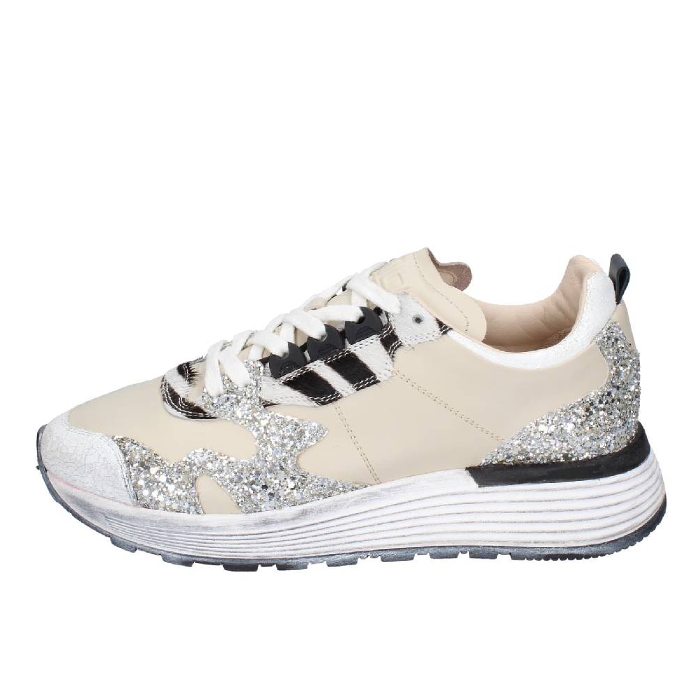 scarpe donna MOMA sneakers beige pelle argento glitter 3AS401 EY558 Saldi Di Fabbrica