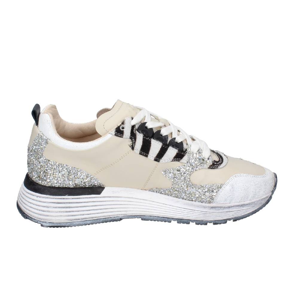 scarpe donna MOMA sneakers beige pelle argento glitter 3AS401 EY558 Saldi Di Fabbrica