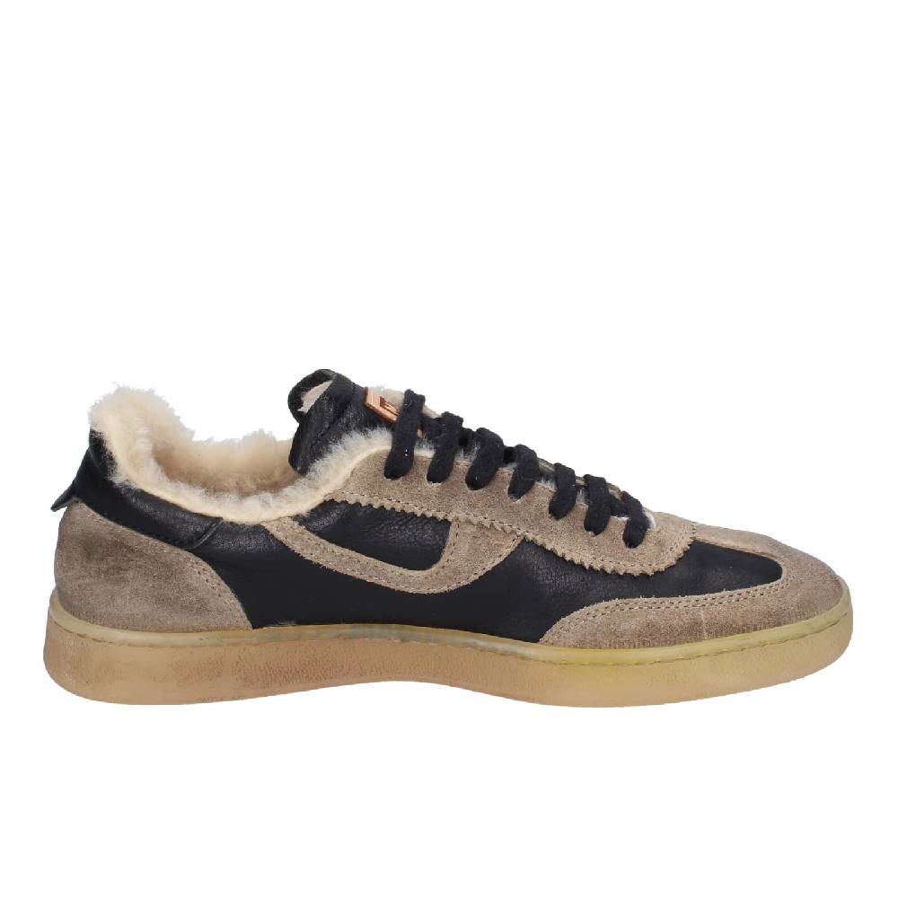 scarpe donna MOMA sneakers nero pelle beige 89301A EY602 Italia