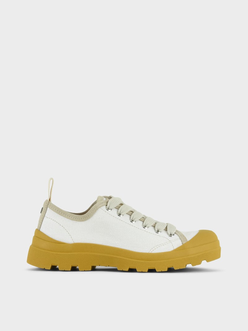 Panchic SCARPA ALLACCIATA P03 DONNA IN LINO E SUEDE BIANCO-GIALLO Vendita Calda