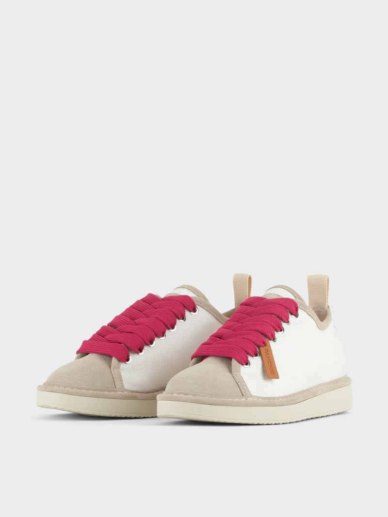 Panchic SCARPA ALLACCIATA P01 DONNA IN LINO E SUEDE BIANCO-NEBBIA-FUCSIA Fino al 60% di sconto