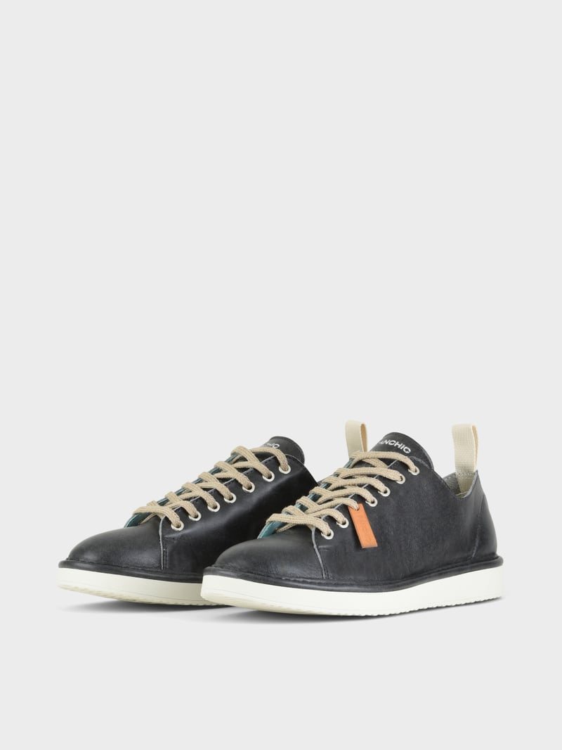 Panchic SCARPA ALLACCIATA P01 UOMO IN PELLE CON FINISH AVIATOR NERO Italy