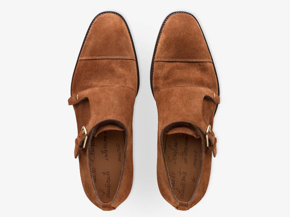 Paolo Sartori Double Monkstrap in Calf Suede Snuff Doppia Fibbia in Vitello Scamosciato Snuff Offerta