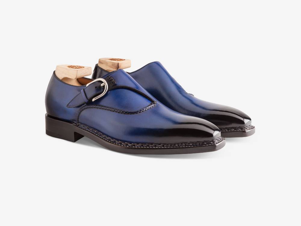 Paolo Sartori Single Monkstrap in Antiqued Cobalto Leather Mono Fibbia in pelle Anticata Cobalto Economico