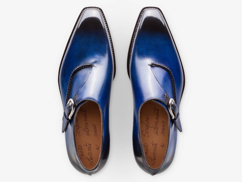 Paolo Sartori Single Monkstrap in Antiqued Cobalto Leather Mono Fibbia in pelle Anticata Cobalto Economico