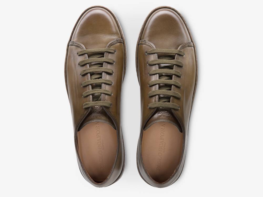 Paolo Sartori Art.Tenny1 Sneakers In Pelle Anticata Muschio Moda