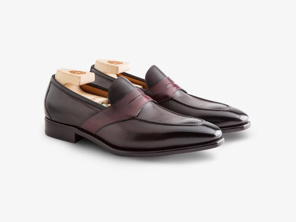 Paolo Sartori ART. 729 Loafer in Antiqued Vietri, Bordeaux and Black Leather Qualità
