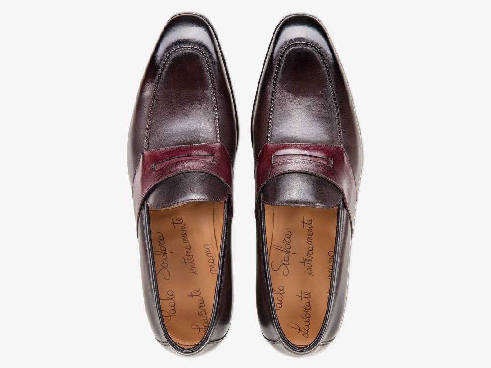 Paolo Sartori ART. 729 Loafer in Antiqued Vietri, Bordeaux and Black Leather Qualità