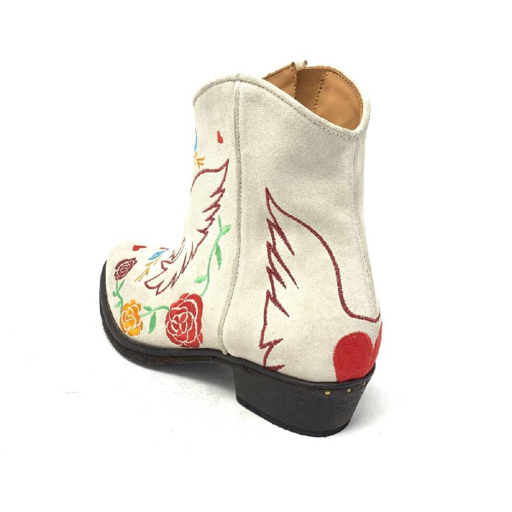 Passion Blanche Texano Scamosciato Panna + Ricamo Aquila Moda