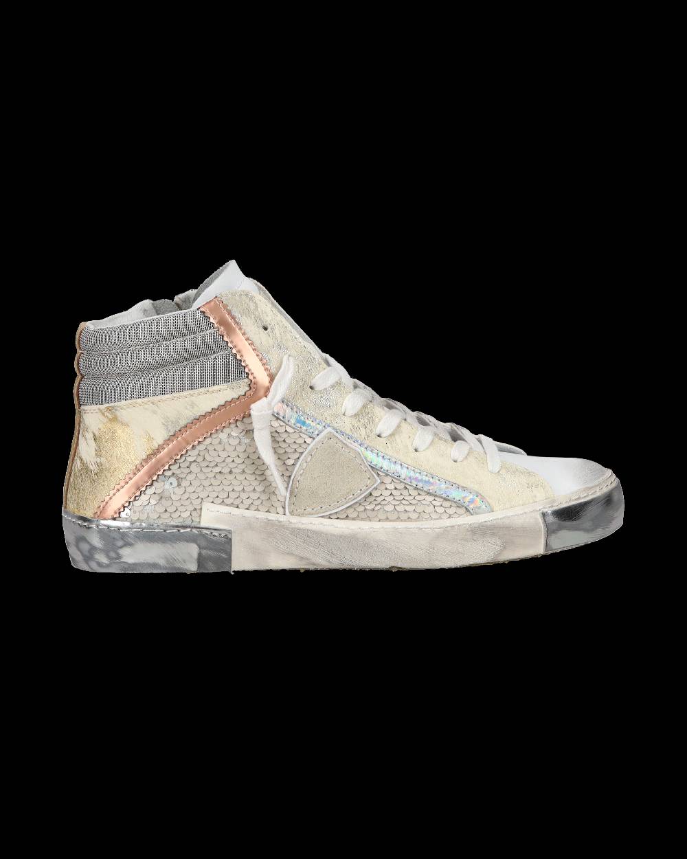 Philippe Model Sneaker casual Prsx da donna in pelle con inserti in paillettes - Bianco Online