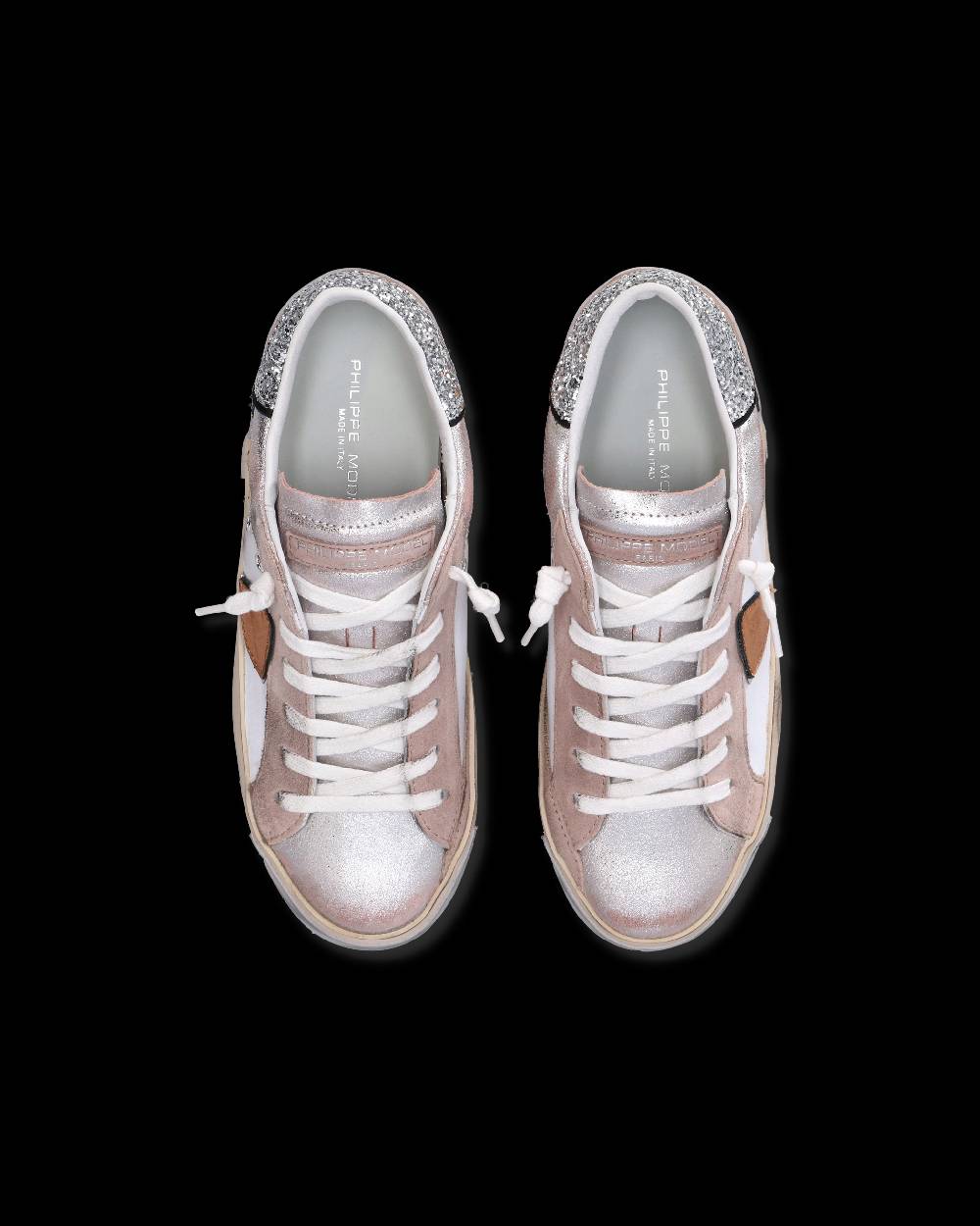 Philippe Model Sneaker basse Paris donna - glitter rosa e bianco Nuovo