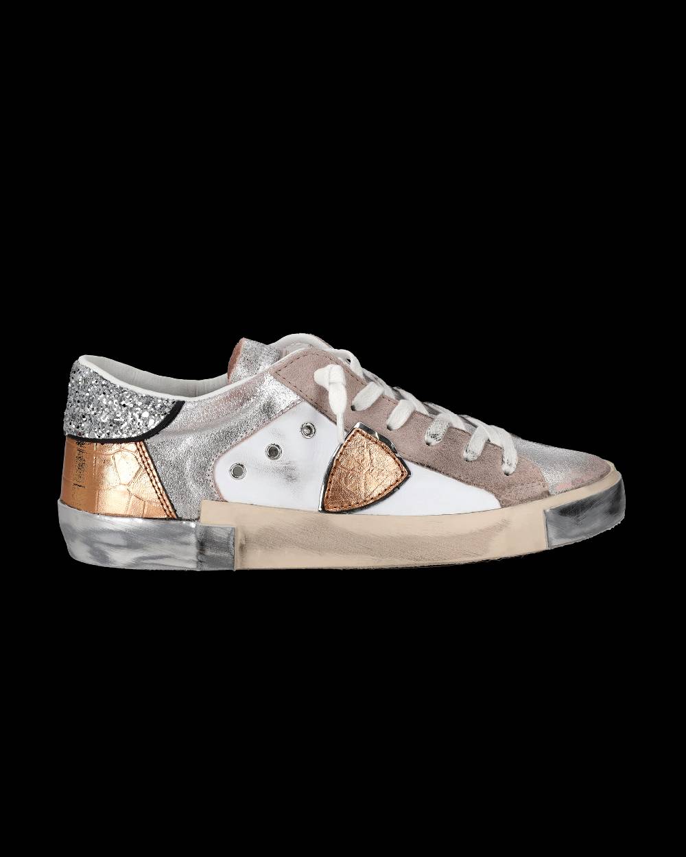 Philippe Model Sneaker basse Paris donna - glitter rosa e bianco Nuovo