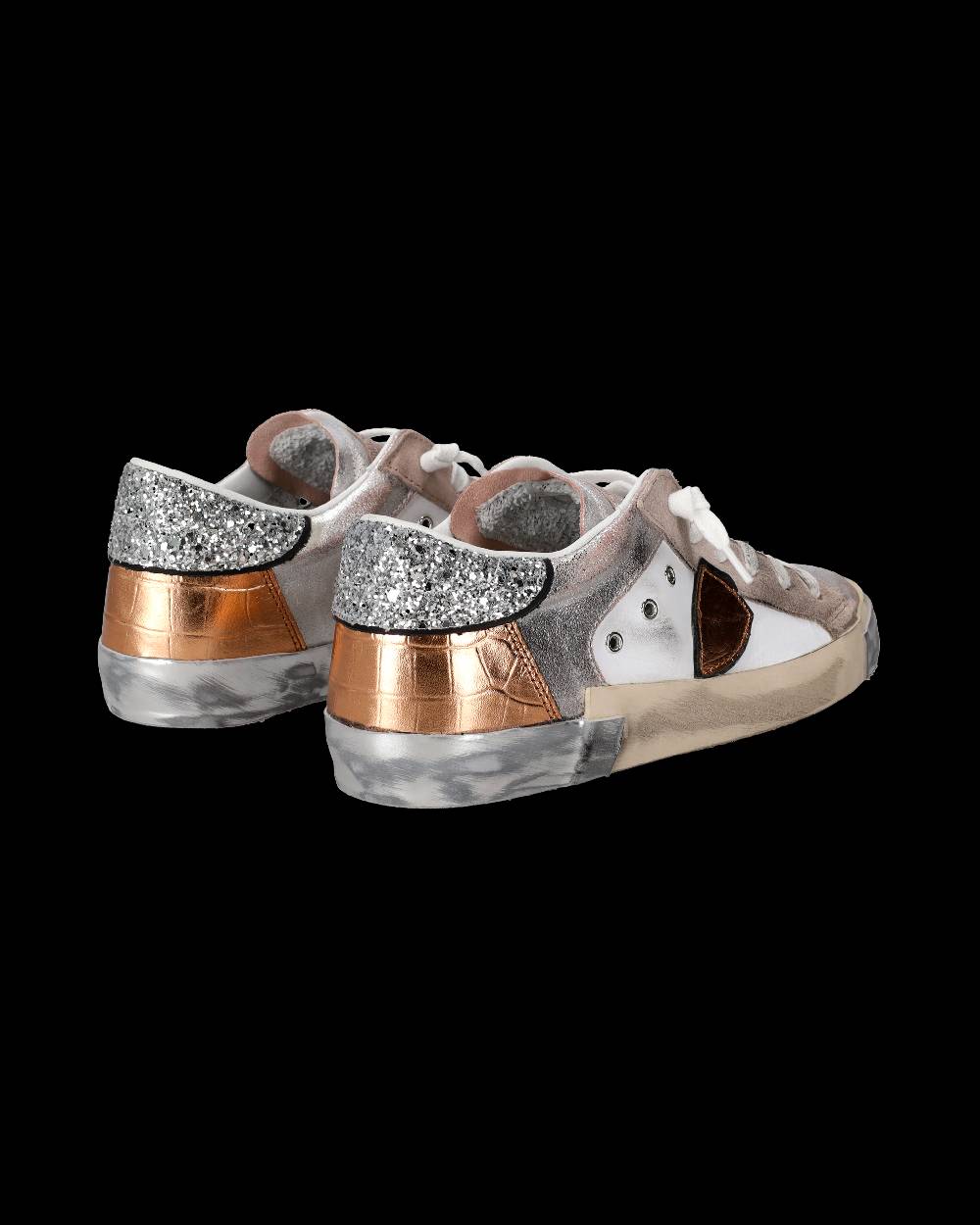 Philippe Model Sneaker basse Paris donna - glitter rosa e bianco Nuovo
