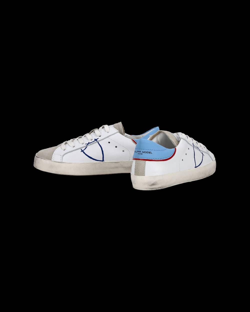 Philippe Model Sneakers basse Paris da Bambino in pelle, Bianco Azzurro Acquista Ora
