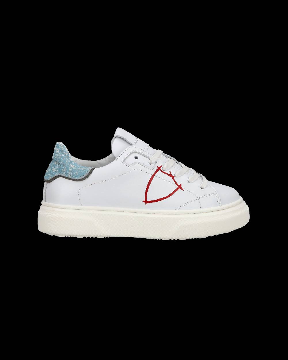 Philippe Model Sneakers Temple basse da Bambino in pelle, Bianco Azzurro Consegna Veloce