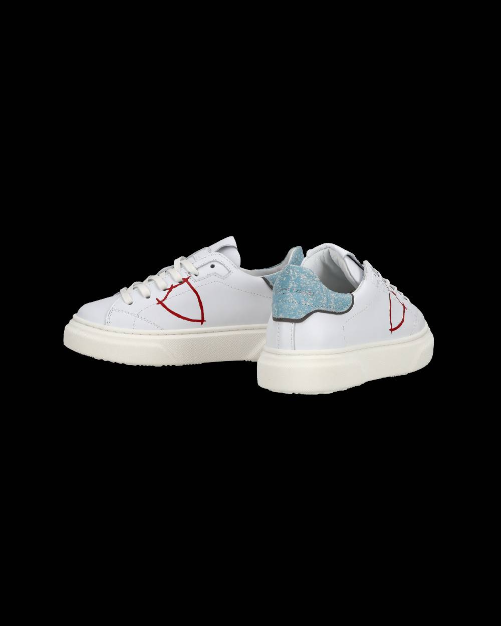 Philippe Model Sneakers Temple basse da Bambino in pelle, Bianco Azzurro Consegna Veloce