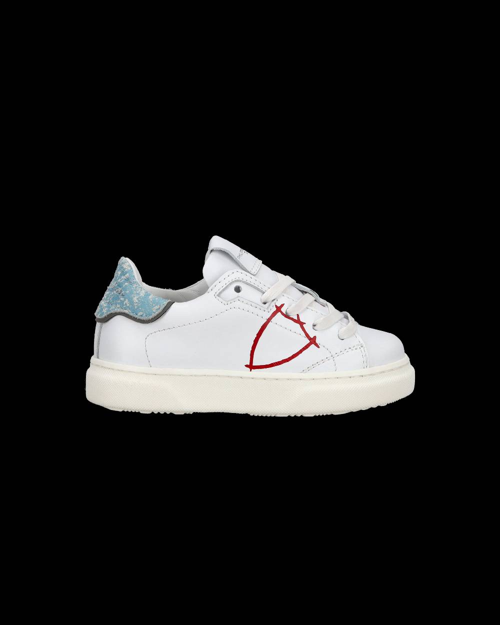 Philippe Model Sneakers basse Temple da Bambino in pelle, Bianco e Blu Promozione Limitata