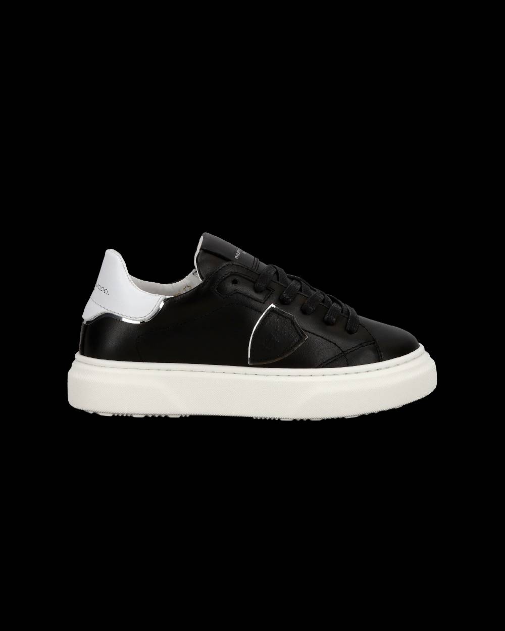 Philippe Model Junior Temple Low-Top Sneakers in Leather, Black White Presa