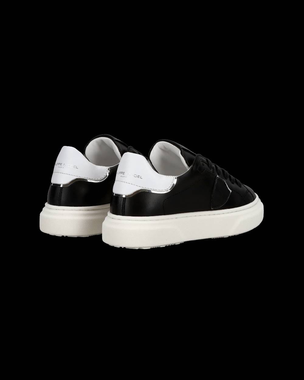Philippe Model Junior Temple Low-Top Sneakers in Leather, Black White Presa
