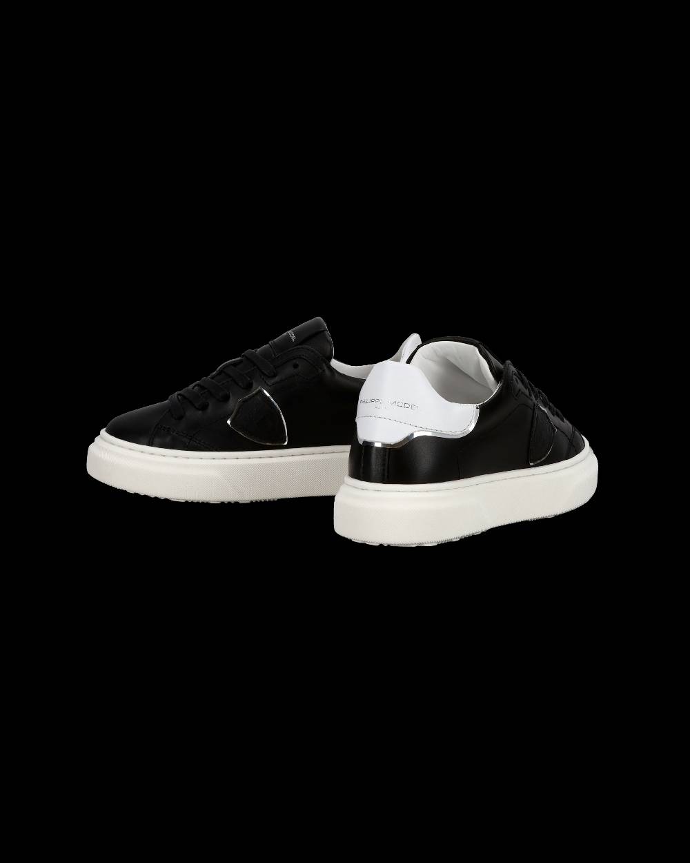 Philippe Model Junior Temple Low-Top Sneakers in Leather, Black White Presa