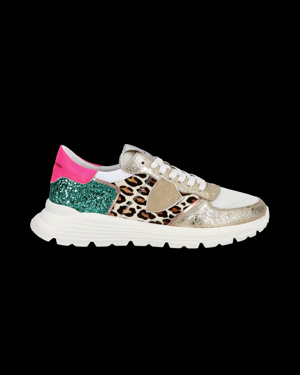 Philippe Model Sneakers basse Trpx Haute da Ragazzo in pelle e glitter, Bianco Verde Sconto