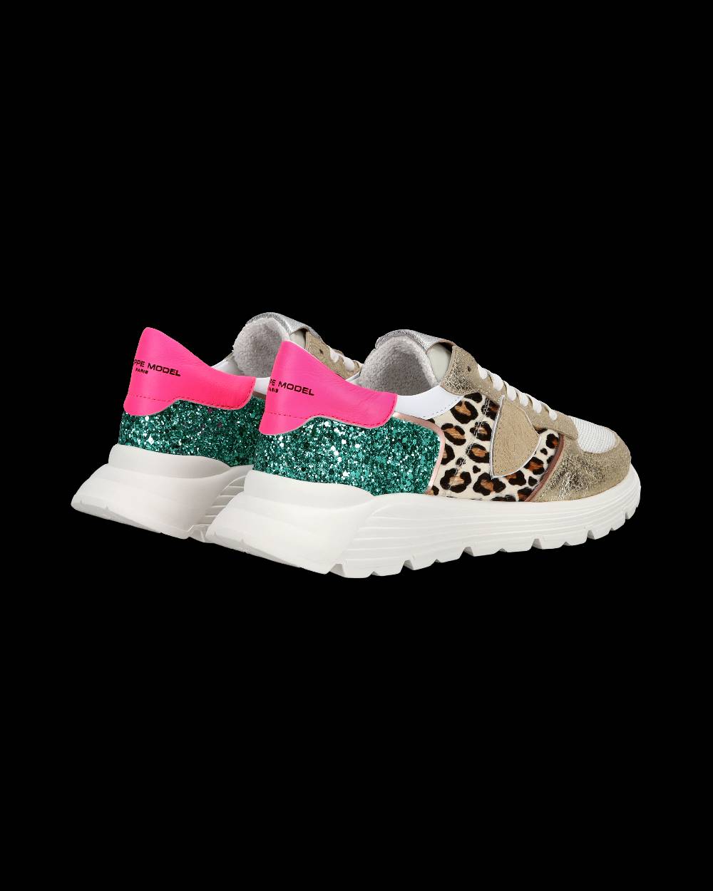 Philippe Model Sneakers basse Trpx Haute da Ragazzo in pelle e glitter, Bianco Verde Sconto